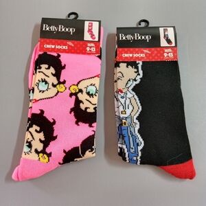 Betty Boop Pink and Black Crew Socks Women's Size 9-13 NEW